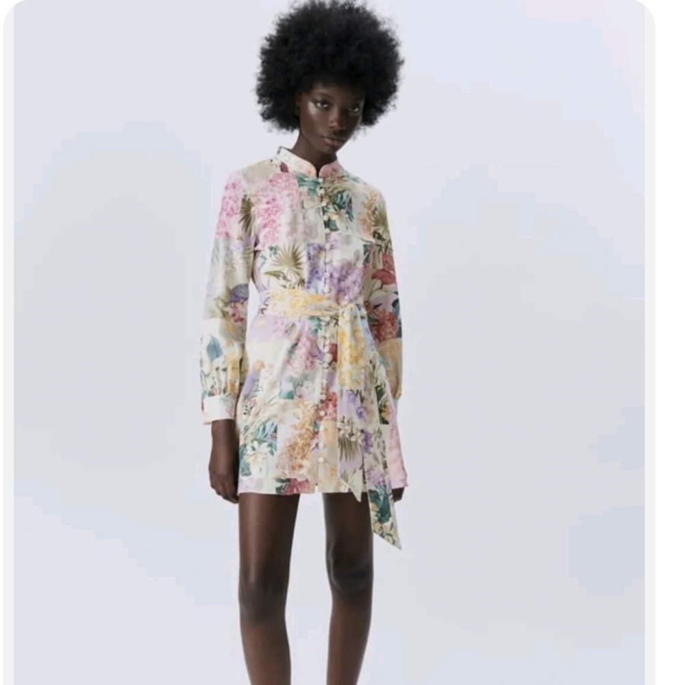 Zara Linen Blend Floral Tropical Dress Size XSmall